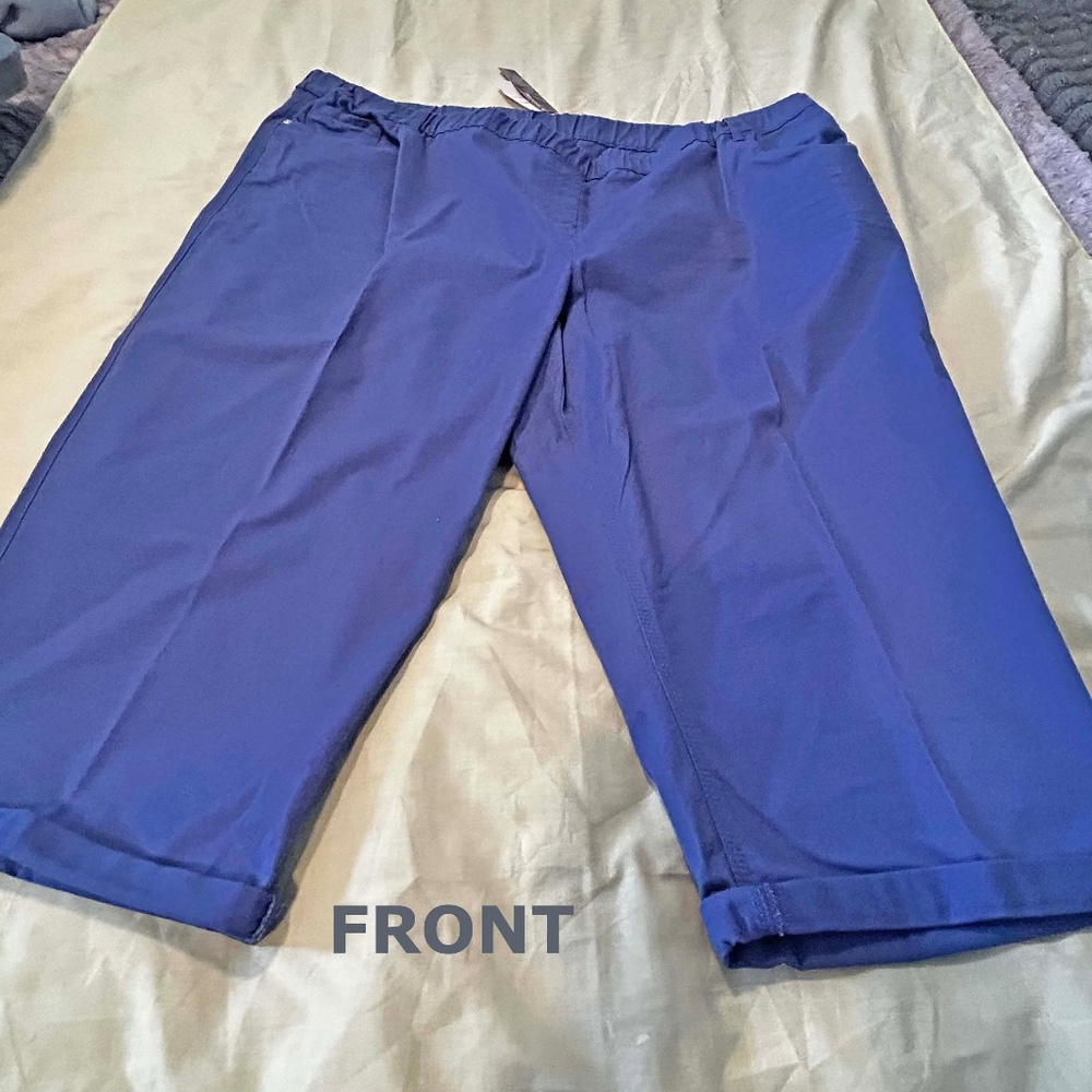 CAPRIS, TWILL, COOL BLUE, SIZE 28, COTTON BLEND, 5 POCKETS, ELASTIC WAIST, PENNI
